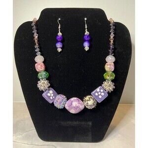 Multi-Colored Glass/ Swarovski Bead, Silver 925 Necklace & Earring Set, (0139)